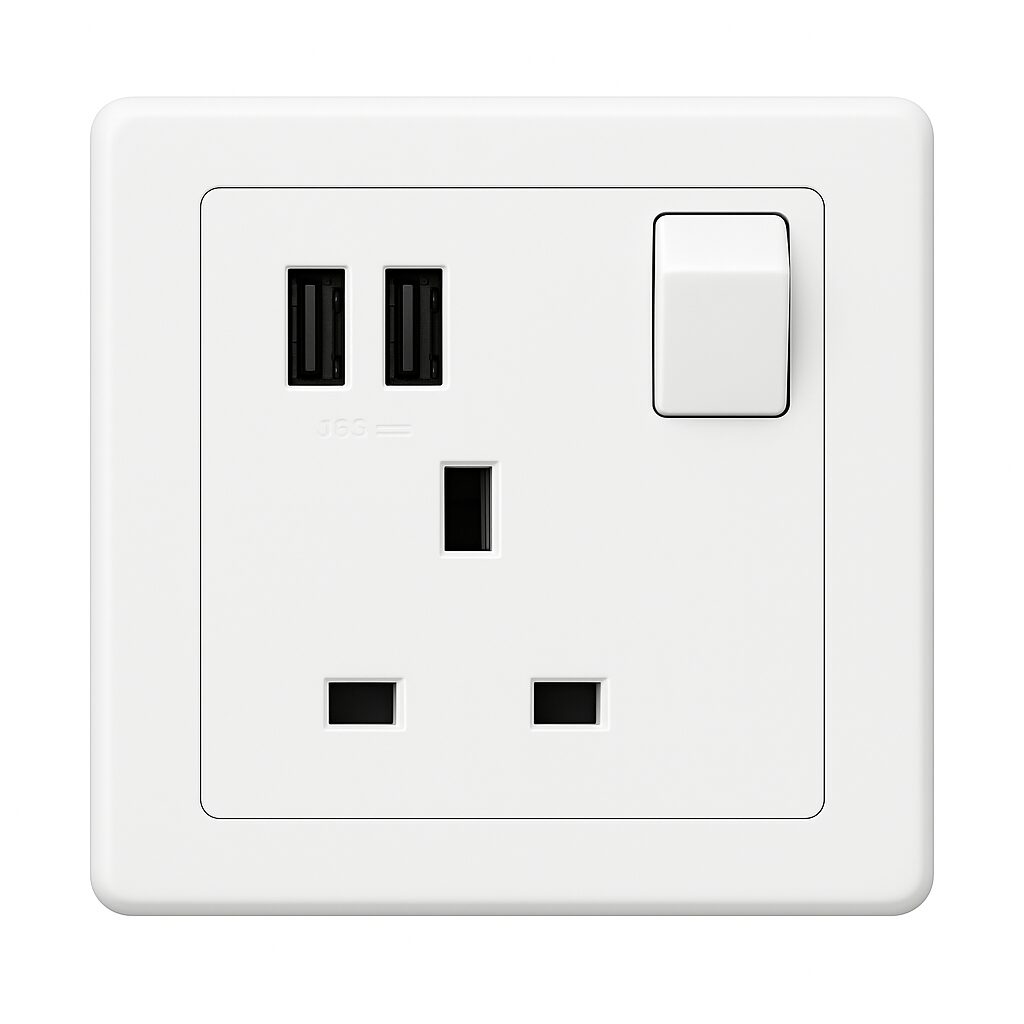 ABB 1 Gang 13Amp Switch Socket Double Pole with USB, Inora BL261, White UAE