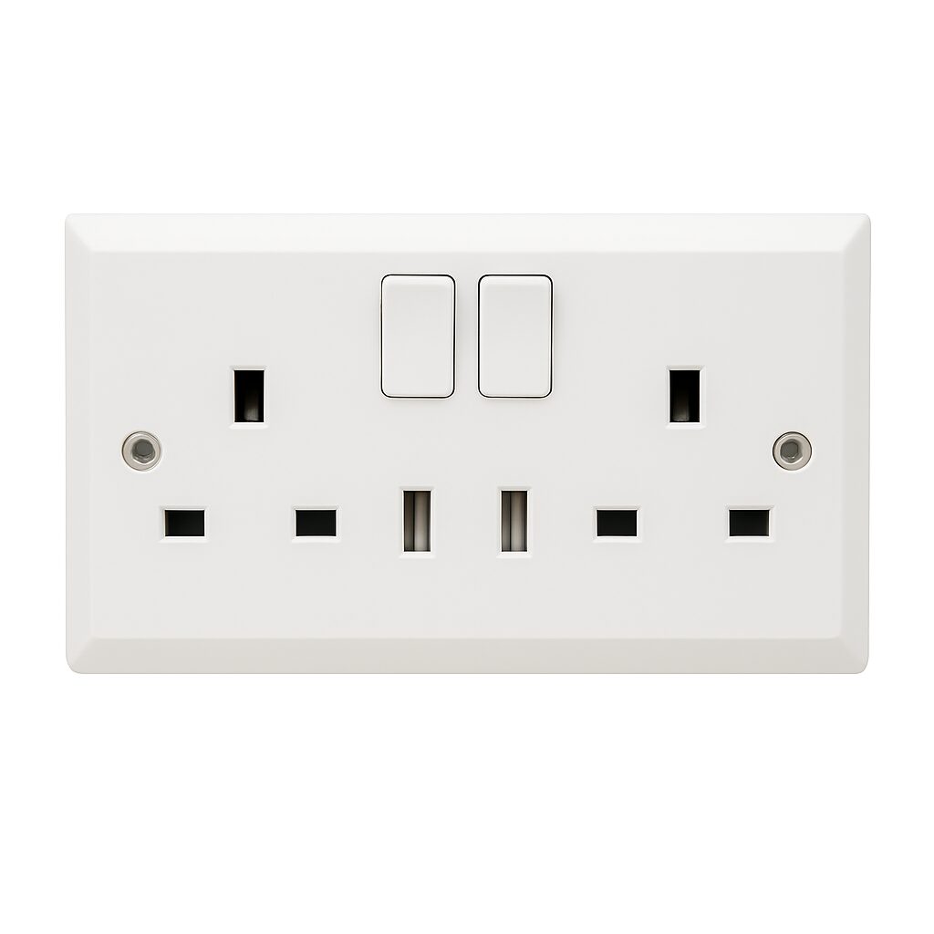 ABB 2 Gang 13Amp Switch Socket Double Pole with USB, Inora BL262, White UAE