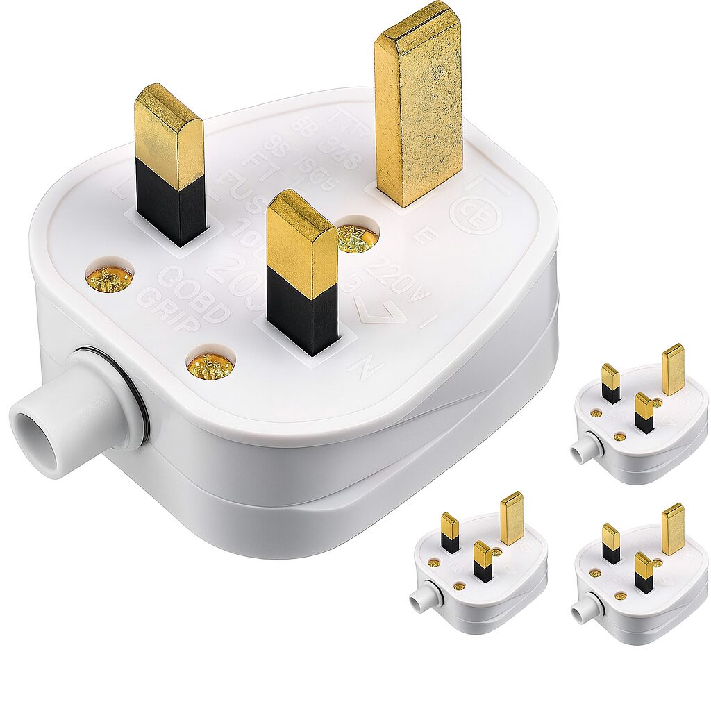 Pack of 4 13A Top Plug 3 Pin Fused - White UAE